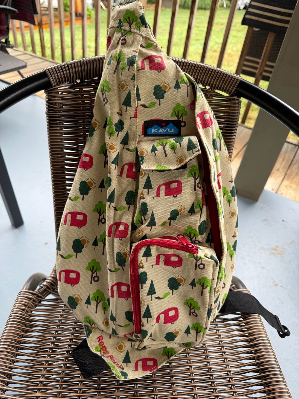 Kavu Sling Rope Bag in Cream with Camper Print